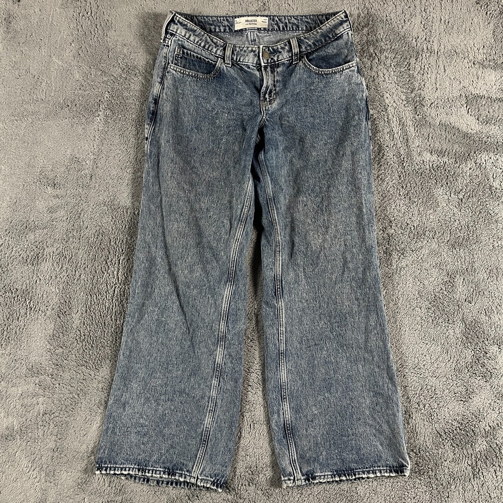 Hollister Baggy Jeans Womens 8R Blue Denim Acid Wash Low-Rise Wide Leg Grunge